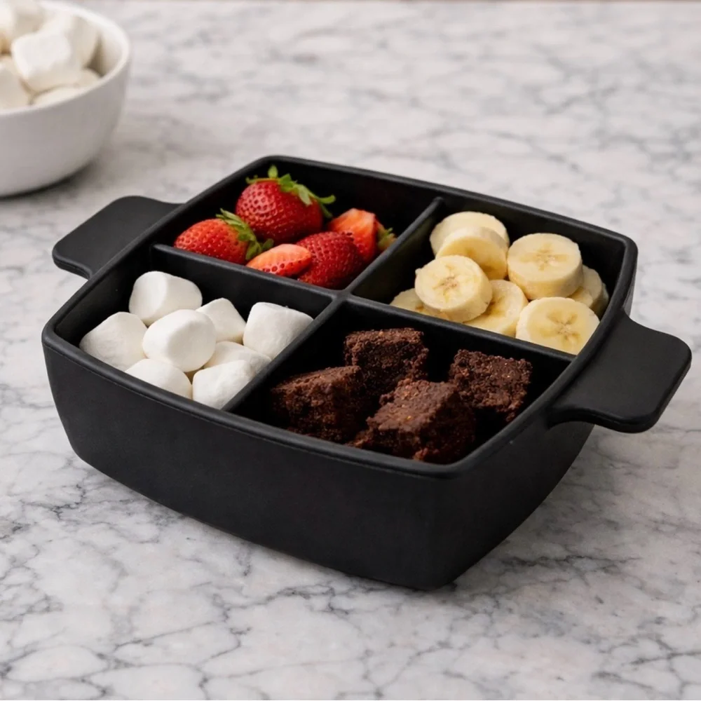Velata Fondue Square Sampling Dish 4 Part in Black
